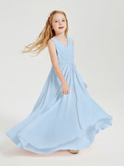 Boho Long Chiffon Bridesmaid Dresses Cascading Skirt Sky Blue