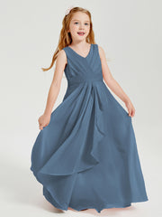 Boho Long Chiffon Bridesmaid Dresses Cascading Skirt Slate Blue