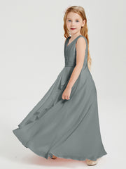 Boho Long Chiffon Bridesmaid Dresses Cascading Skirt Steel Grey