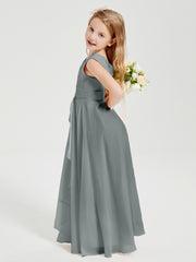 Boho Long Chiffon Bridesmaid Dresses Cascading Skirt Steel Grey