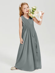 Boho Long Chiffon Bridesmaid Dresses Cascading Skirt Steel Grey