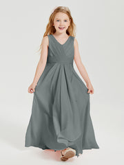 Boho Long Chiffon Bridesmaid Dresses Cascading Skirt Steel Grey