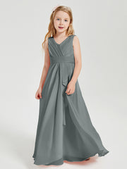 Boho Long Chiffon Bridesmaid Dresses Cascading Skirt Steel Grey