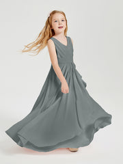Boho Long Chiffon Bridesmaid Dresses Cascading Skirt Steel Grey