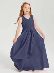 Boho Long Chiffon Bridesmaid Dresses Cascading Skirt Stormy