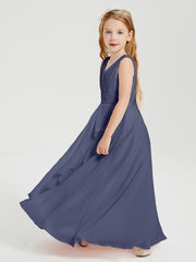 Boho Long Chiffon Bridesmaid Dresses Cascading Skirt Stormy