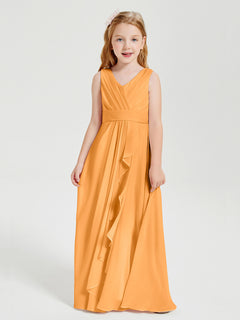 Boho Long Chiffon Bridesmaid Dresses Cascading Skirt Tangerine