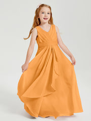 Boho Long Chiffon Bridesmaid Dresses Cascading Skirt Tangerine