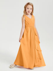 Boho Long Chiffon Bridesmaid Dresses Cascading Skirt Tangerine