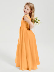 Boho Long Chiffon Bridesmaid Dresses Cascading Skirt Tangerine