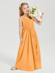 Boho Long Chiffon Bridesmaid Dresses Cascading Skirt Tangerine