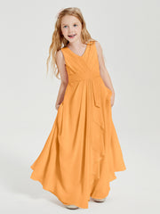 Boho Long Chiffon Bridesmaid Dresses Cascading Skirt Tangerine