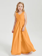 Boho Long Chiffon Bridesmaid Dresses Cascading Skirt Tangerine