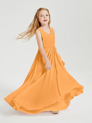 Boho Long Chiffon Bridesmaid Dresses Cascading Skirt Tangerine