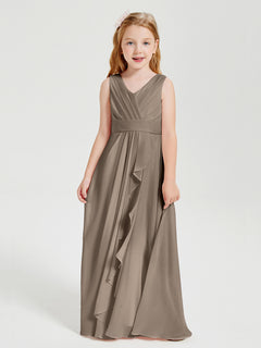 Boho Long Chiffon Bridesmaid Dresses Cascading Skirt Taupe