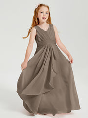 Boho Long Chiffon Bridesmaid Dresses Cascading Skirt Taupe