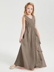 Boho Long Chiffon Bridesmaid Dresses Cascading Skirt Taupe
