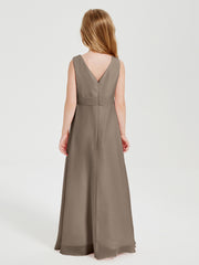 Boho Long Chiffon Bridesmaid Dresses Cascading Skirt Taupe