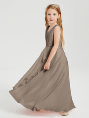 Boho Long Chiffon Bridesmaid Dresses Cascading Skirt Taupe