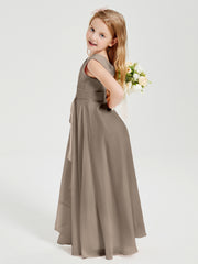 Boho Long Chiffon Bridesmaid Dresses Cascading Skirt Taupe