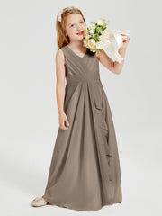 Boho Long Chiffon Bridesmaid Dresses Cascading Skirt Taupe