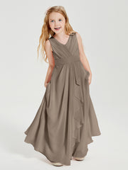 Boho Long Chiffon Bridesmaid Dresses Cascading Skirt Taupe