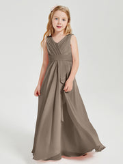 Boho Long Chiffon Bridesmaid Dresses Cascading Skirt Taupe