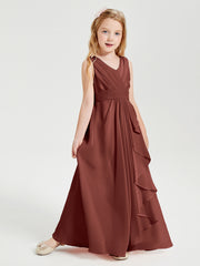 Boho Long Chiffon Bridesmaid Dresses Cascading Skirt Terracotta