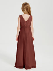 Boho Long Chiffon Bridesmaid Dresses Cascading Skirt Terracotta