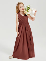 Boho Long Chiffon Bridesmaid Dresses Cascading Skirt Terracotta