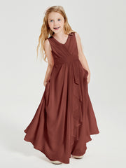 Boho Long Chiffon Bridesmaid Dresses Cascading Skirt Terracotta