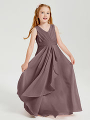Boho Long Chiffon Bridesmaid Dresses Cascading Skirt Vintage Mauve