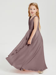 Boho Long Chiffon Bridesmaid Dresses Cascading Skirt Vintage Mauve