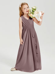 Boho Long Chiffon Bridesmaid Dresses Cascading Skirt Vintage Mauve