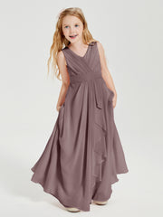 Boho Long Chiffon Bridesmaid Dresses Cascading Skirt Vintage Mauve