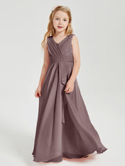 Boho Long Chiffon Bridesmaid Dresses Cascading Skirt Vintage Mauve