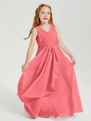 Boho Long Chiffon Bridesmaid Dresses Cascading Skirt Watermelon