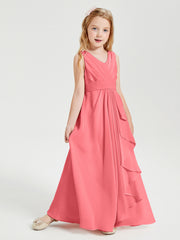 Boho Long Chiffon Bridesmaid Dresses Cascading Skirt Watermelon