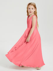 Boho Long Chiffon Bridesmaid Dresses Cascading Skirt Watermelon