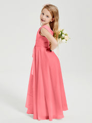 Boho Long Chiffon Bridesmaid Dresses Cascading Skirt Watermelon