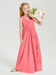 Boho Long Chiffon Bridesmaid Dresses Cascading Skirt Watermelon