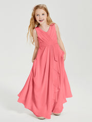 Boho Long Chiffon Bridesmaid Dresses Cascading Skirt Watermelon