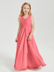 Boho Long Chiffon Bridesmaid Dresses Cascading Skirt Watermelon