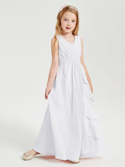 Boho Long Chiffon Bridesmaid Dresses Cascading Skirt White
