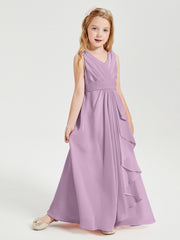 Boho Long Chiffon Bridesmaid Dresses Cascading Skirt Wisteria