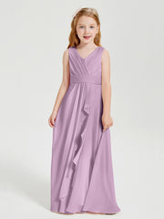 Boho Long Chiffon Bridesmaid Dresses Cascading Skirt Wisteria