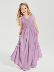 Boho Long Chiffon Bridesmaid Dresses Cascading Skirt Wisteria