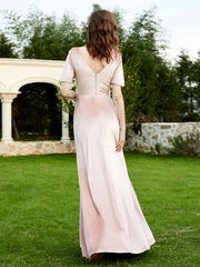 Half Sleeves Velvet Gown with Slit Pearl Pink