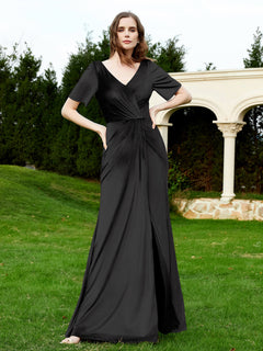 Half Sleeves Velvet Gown with Slit Black