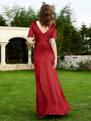 Half Sleeves Velvet Gown with Slit Burgundy